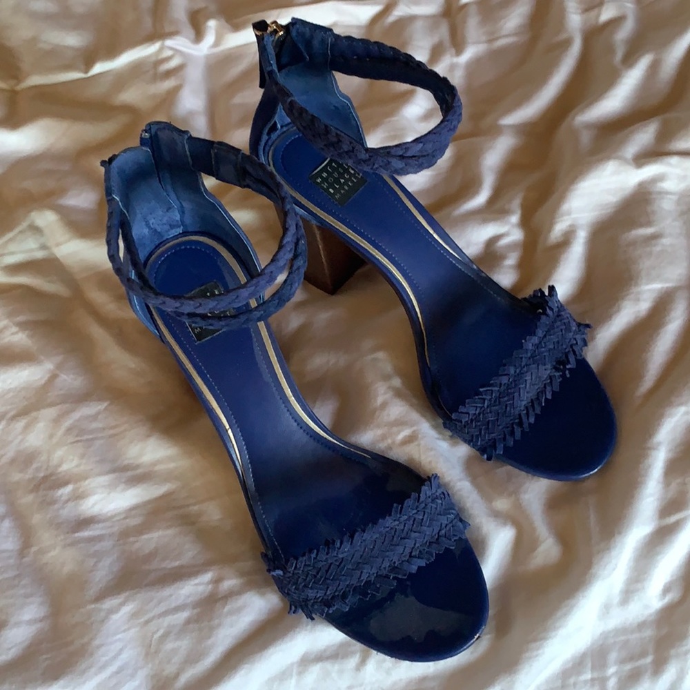 Gorgeous royal blue suede heeled sandals.
